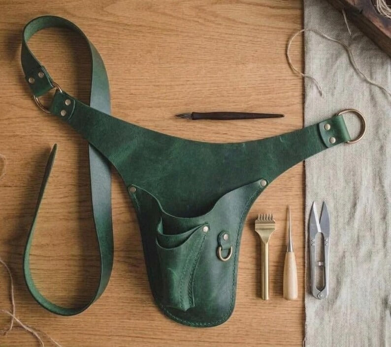Handmade Genuine Leather Tool Belt Pouch – Adjustable Waist Holster Apron for Artisans, Stylists & Crafters