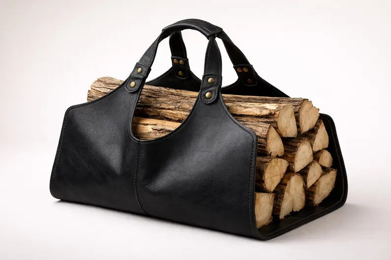 Premium Leather Log Carrier & Firewood Holder Tote