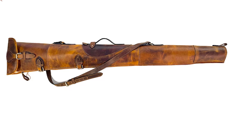Vintage Full Grain Leather Rifle Gun Slip Case / Bag with Scope Fit (52 Inches, Tan)