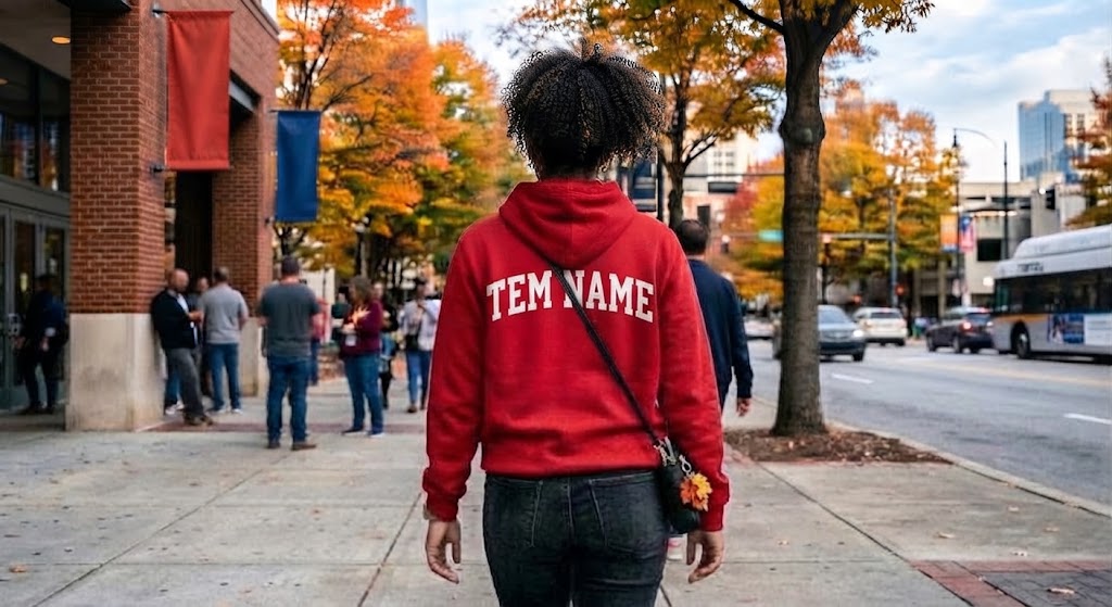 A Woman Walking on an Atlanta Street During the Fall Cons Event