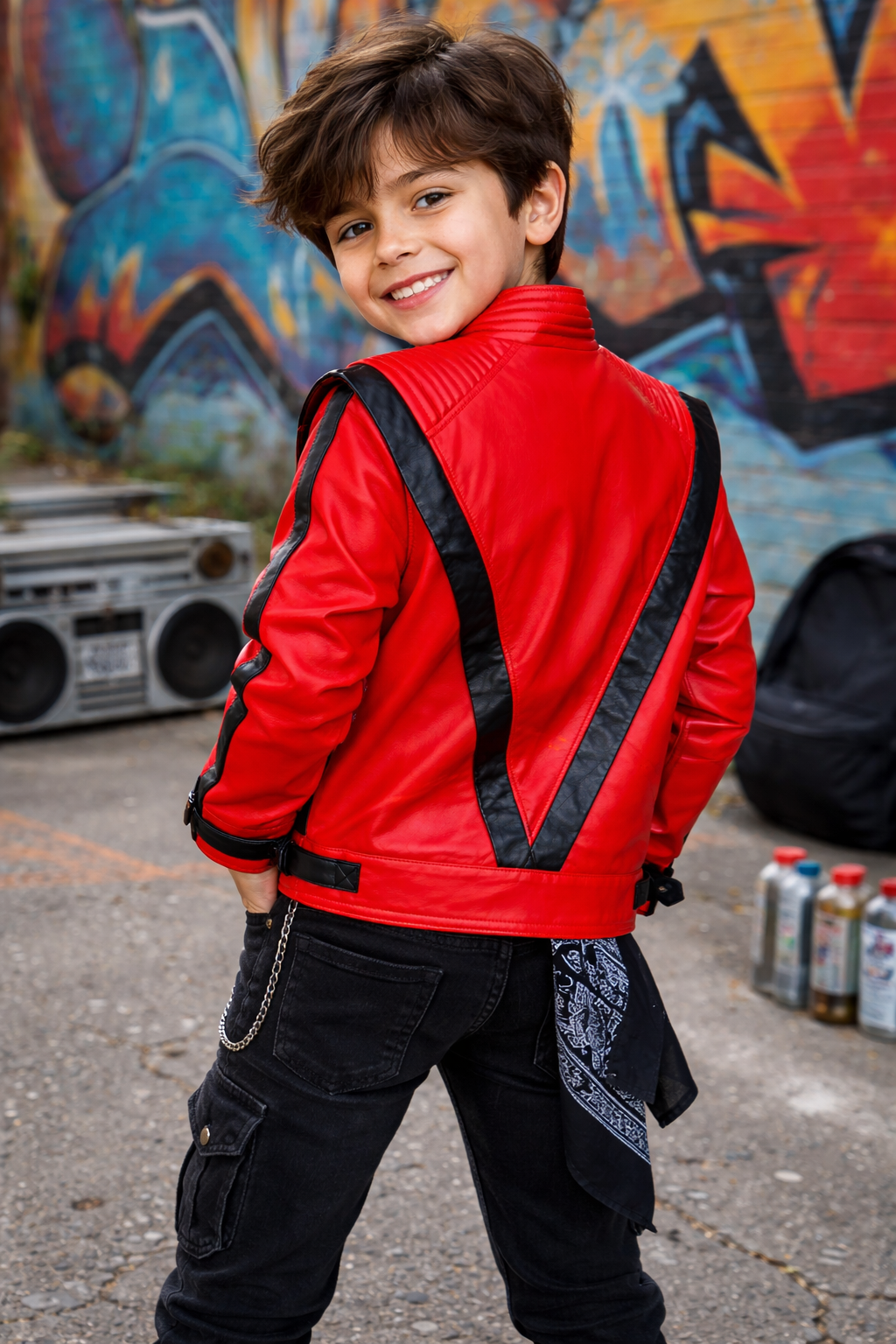 Kids/Teens Leather Jacket Michael Jackson Inspired Thriller Style Red Leather Jacket Men Biker