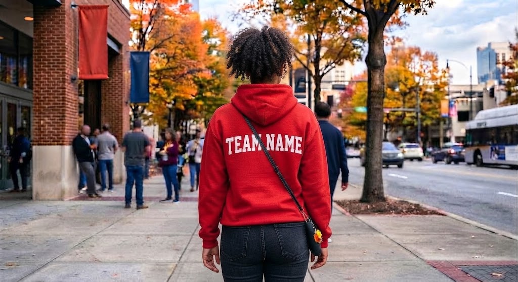 A Woman Walking on an Atlanta Street During the Fall Cons Event