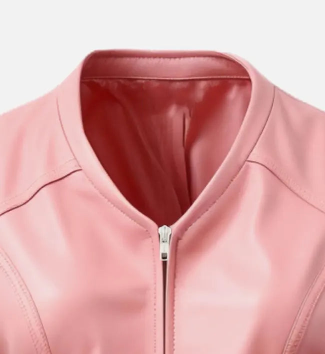 Women's Pink Faux Leather Zip-Up Vest with Back Belt and Button Details