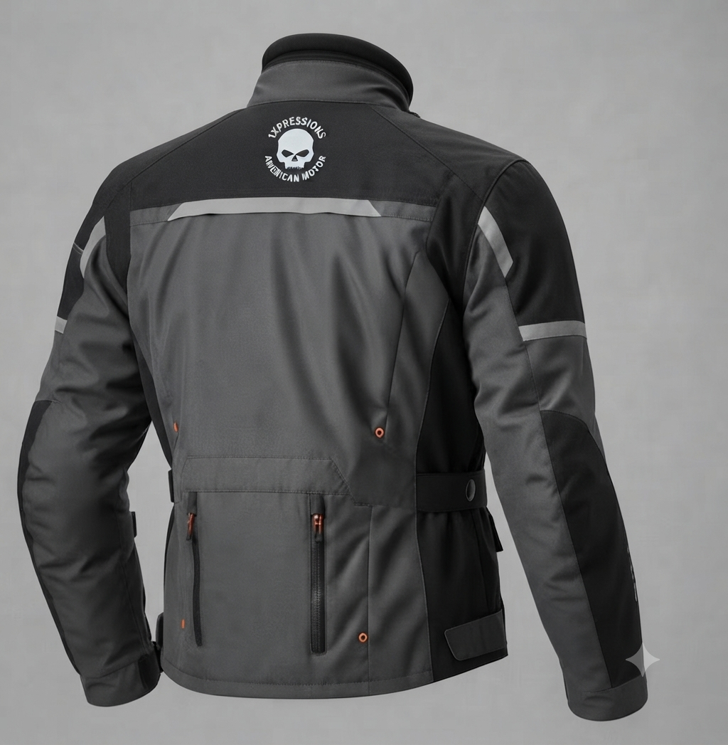 1xPressions Men's Adventure Touring Motorcycle Jacket – All-Weather Textile Riding Gear (Charcoal/Black)