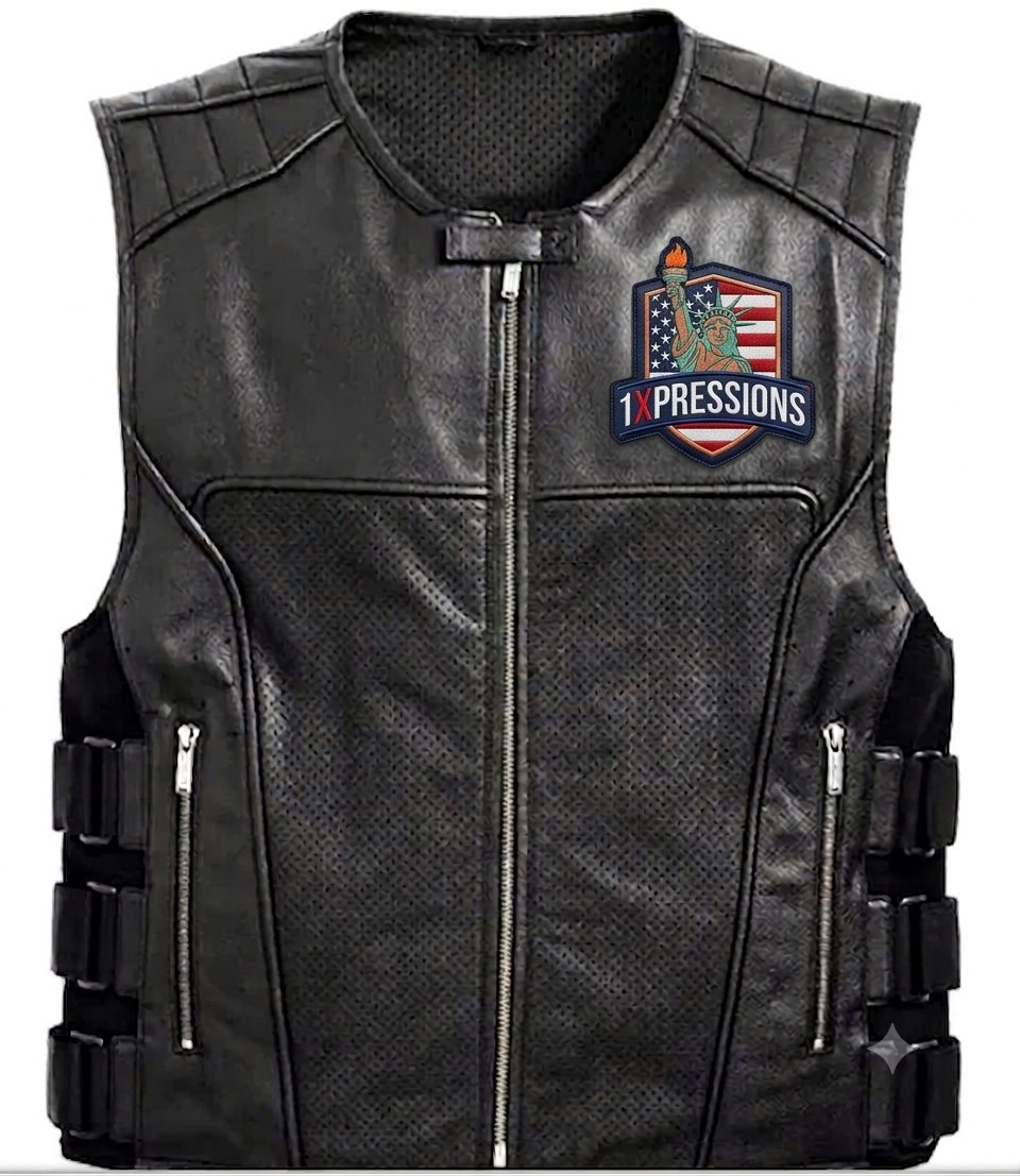 Patriotic Geometric Statue of Liberty Leather Vest