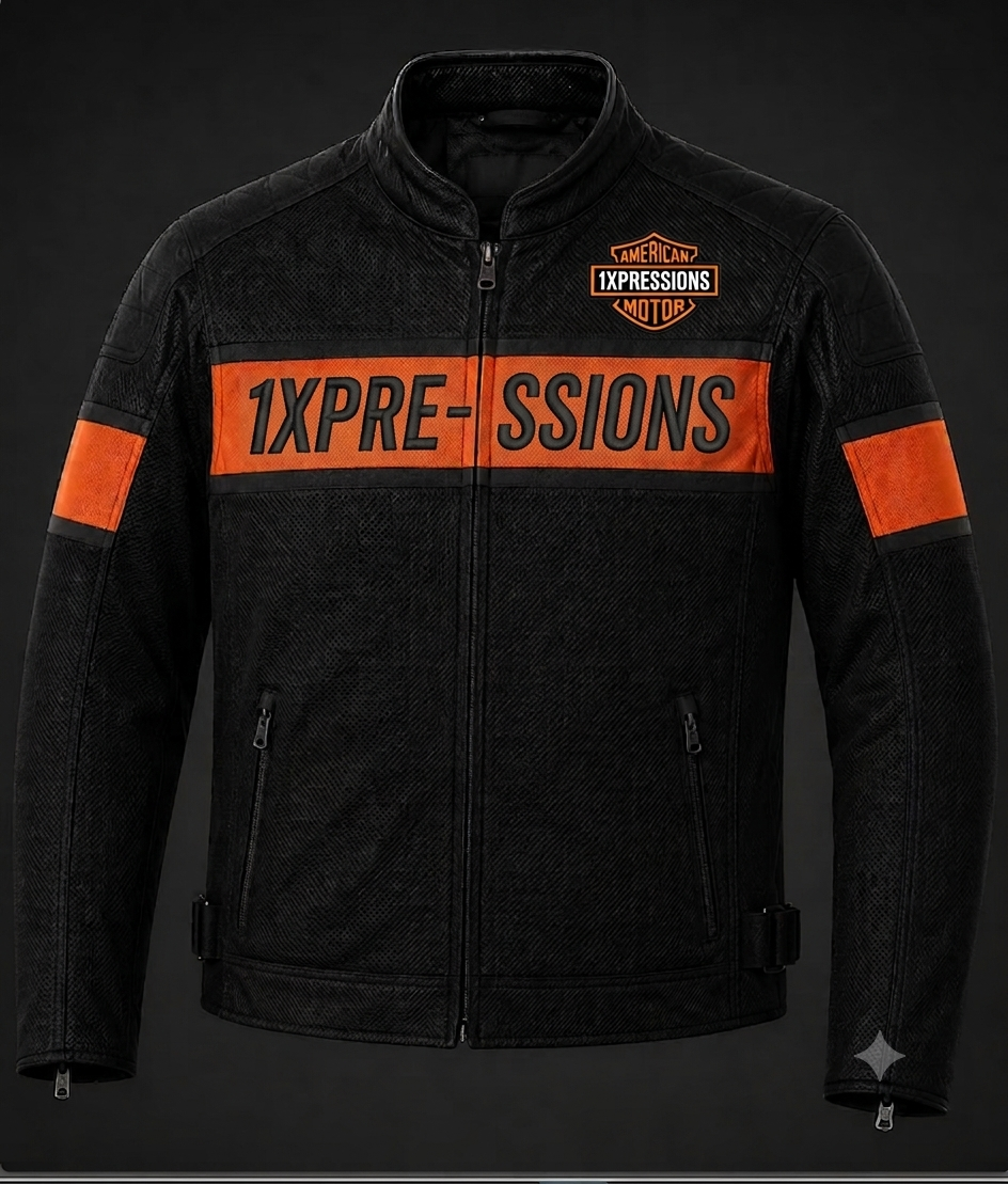 1Xpressions Men's Black & Orange Leather Motorcycle Jacket – American Motor Edition