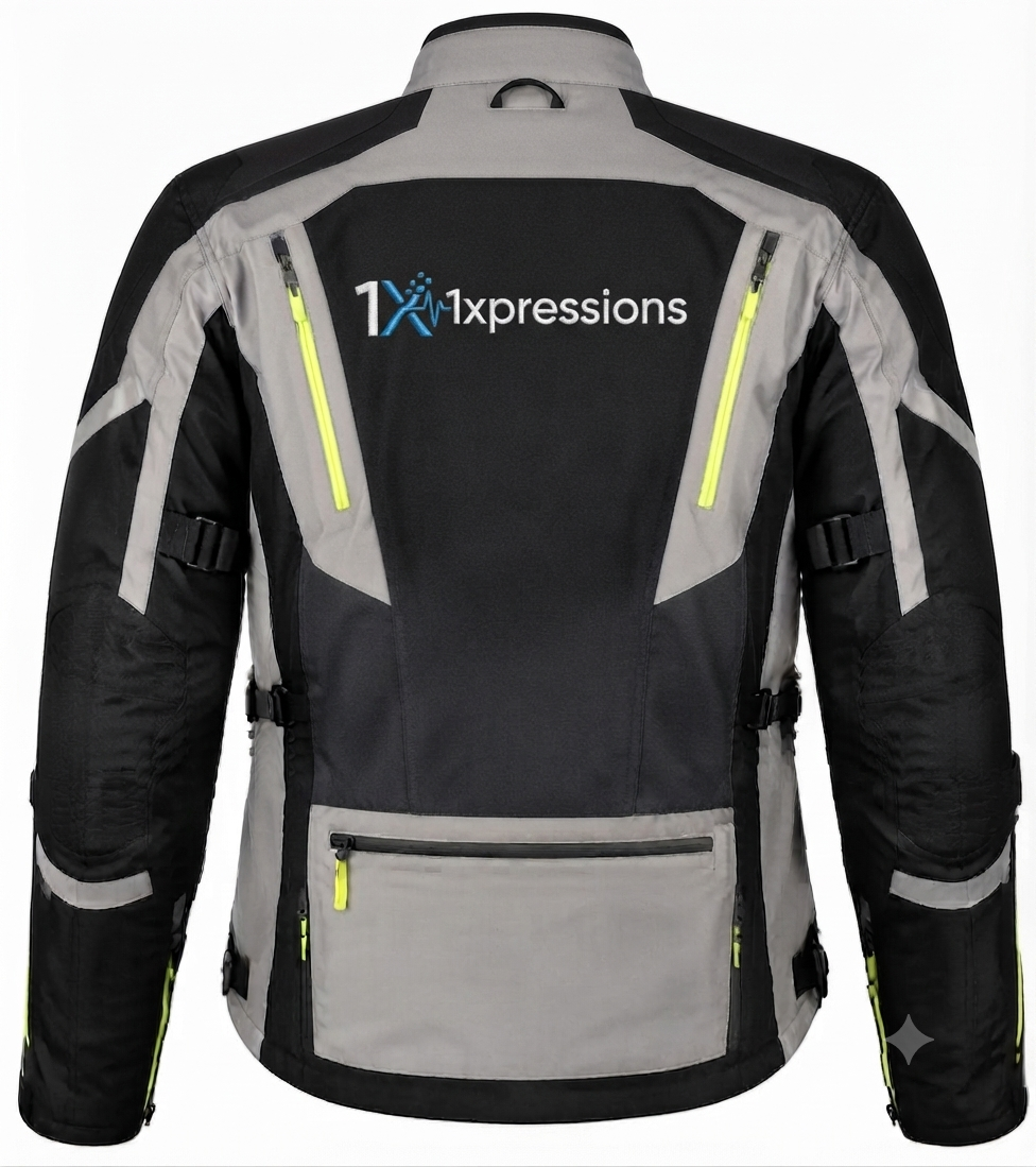 1Xpressions Men’s All-Weather Adventure Touring Motorcycle Jacket – Armored, High-Visibility Hi-Vis Accents (Grey/Black)