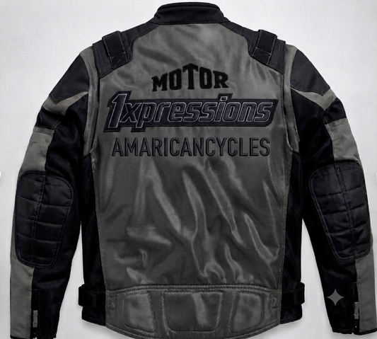 1xpressions "American Rider" Men's Motorcycle Jacket - Distressed Gray & Black Biker Jacket