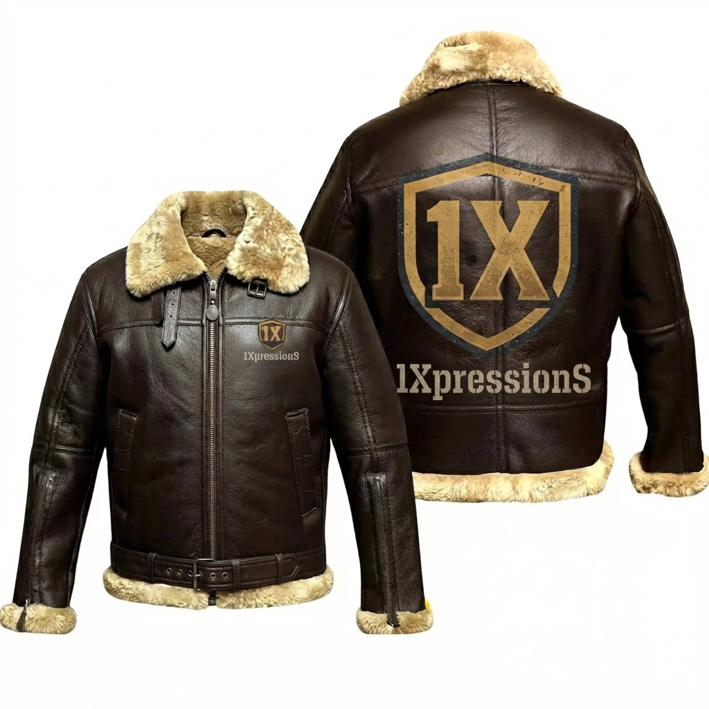 1XpressionS Classic Men's B3 Bomber Jacket – Dark Brown Sheepskin Shearling Aviator