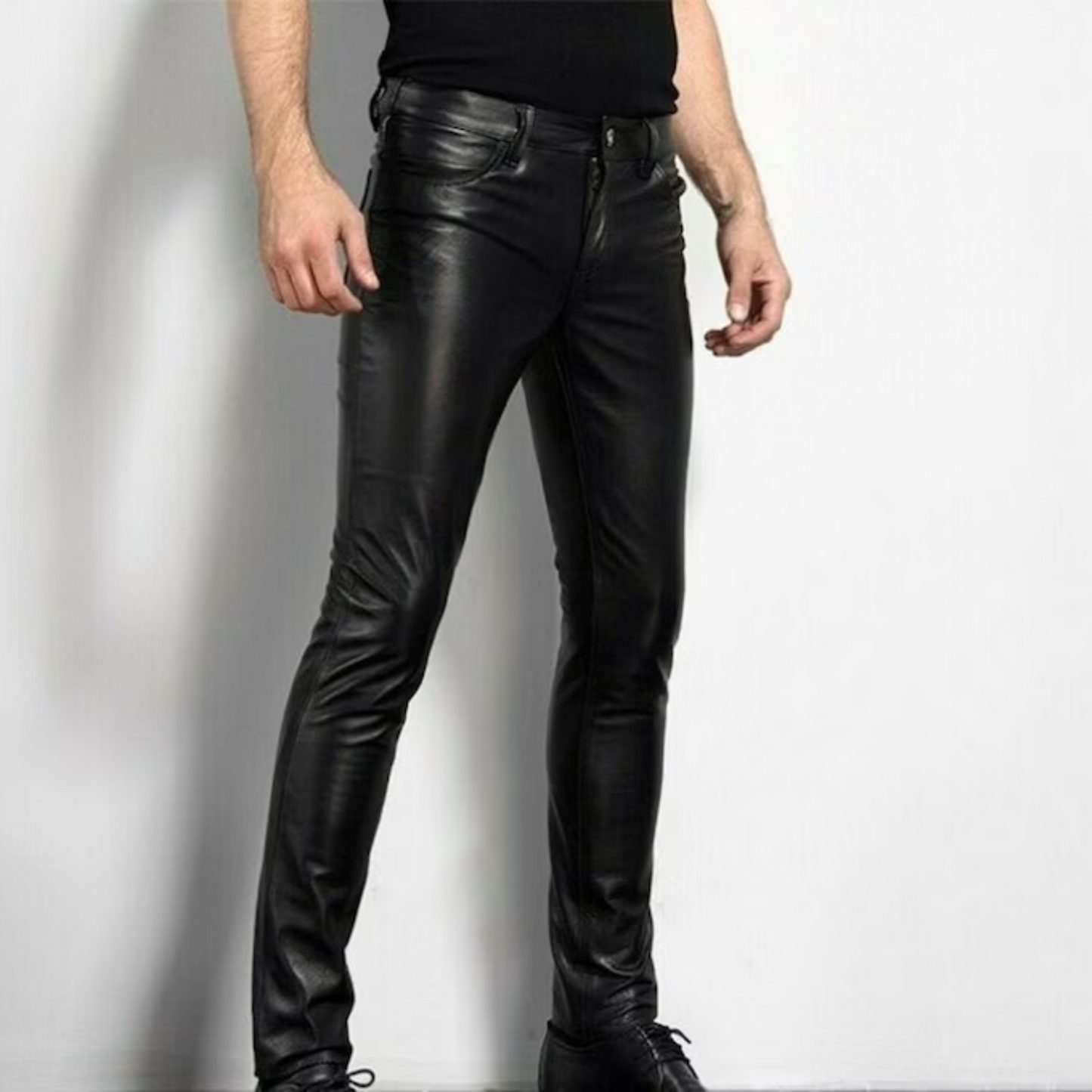Men's Genuine Sheep Leather Party Pants Slim Fit Leather Pants Classic Plain Pants Bike Racing Pants Real Leather Bikers Pant Handmade Pant Classic Look Leather Pants Side Laces Pant Gift for Mens Gift for Him Black Leather Bikers Pant