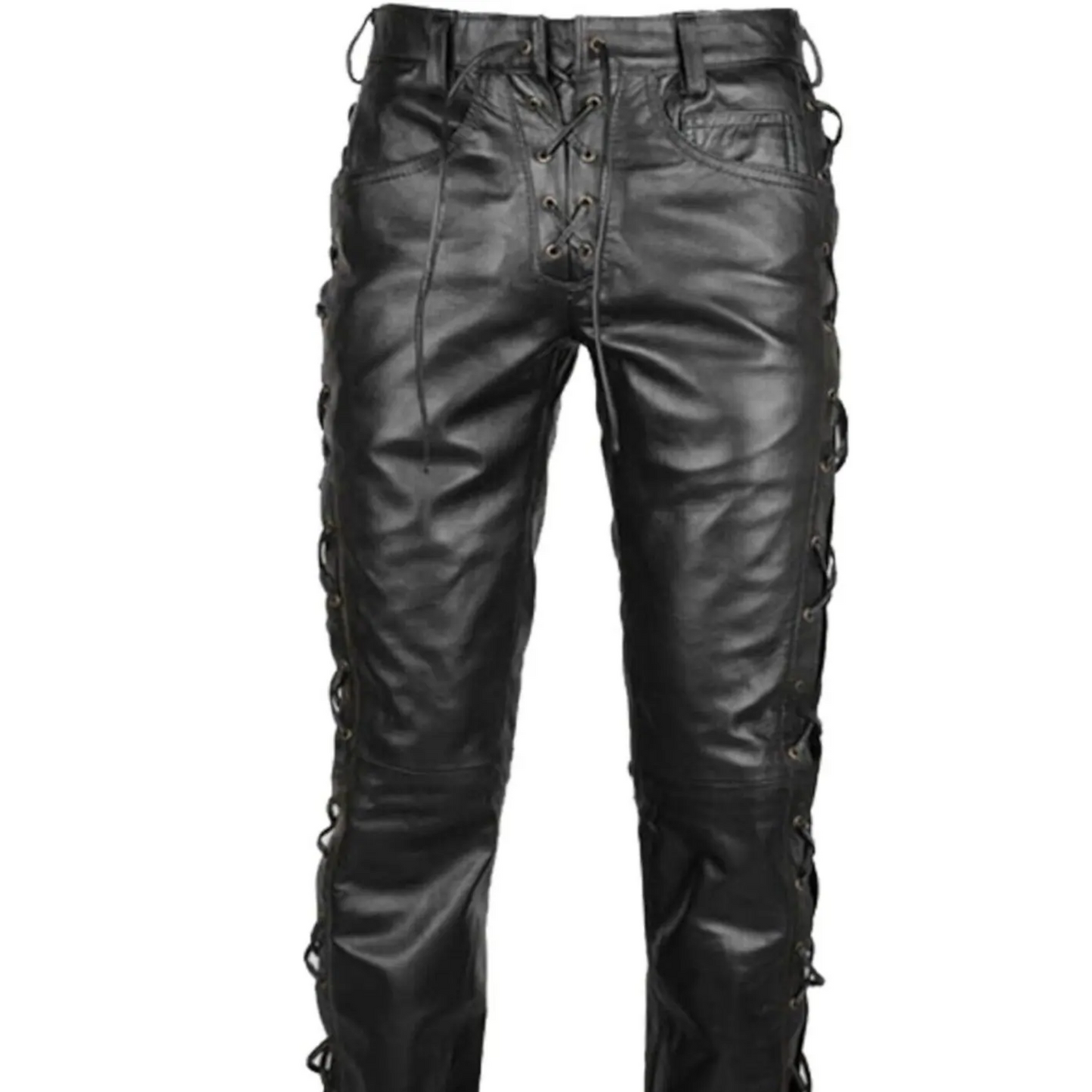 Genuine Black Leather Biker Pants, Side and Front Laces Up Bikers Jeans, Motorcycle Leather Trousers, New Lace up Style, Gift for Riders Gift for Racers Real Black Leather Pant Gift for Bikers Handmade Pant Motorbike Clothing Motorcycle Pants