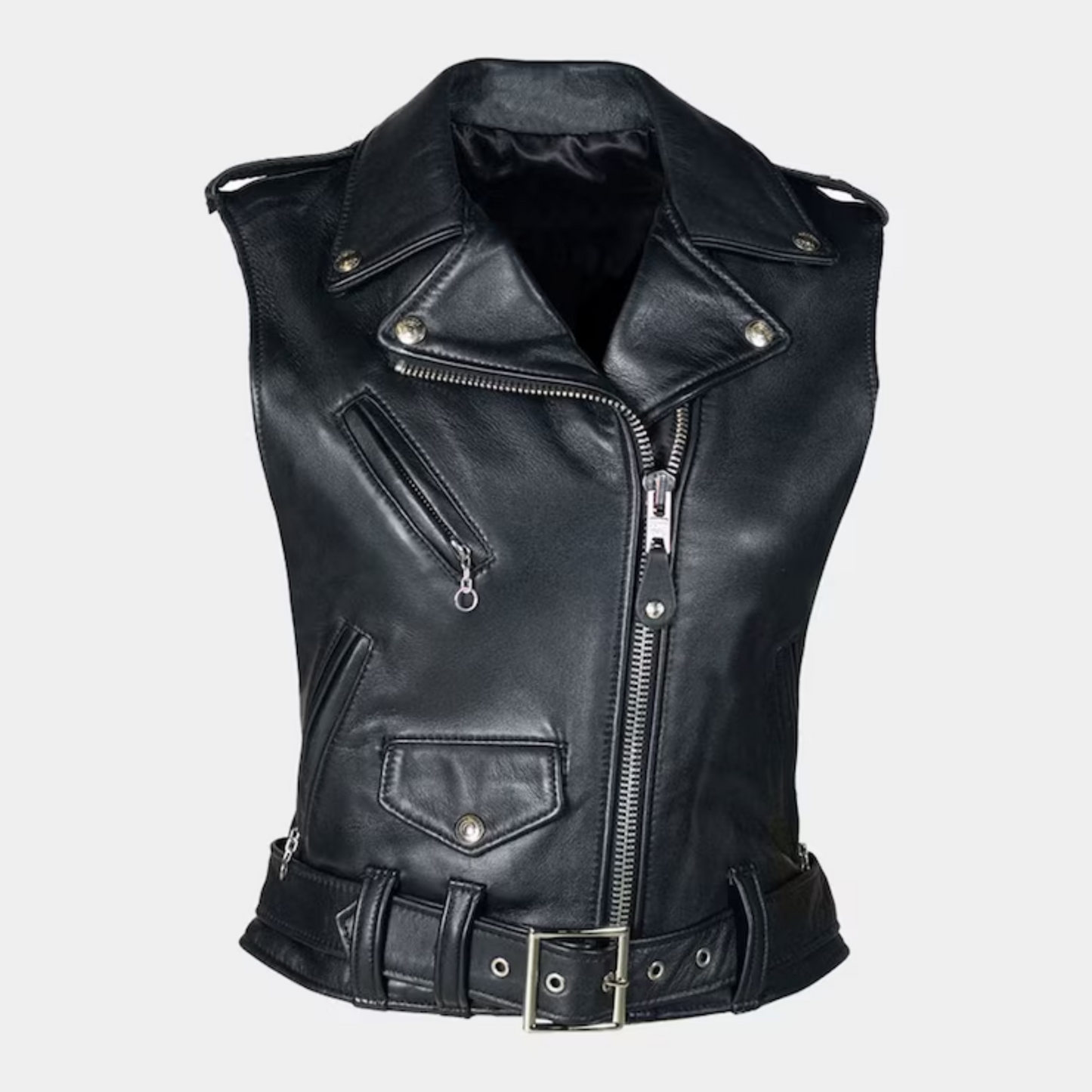 Handmade Black Leather Women's Biker Vest: Perfect Valentine's Gift for Her
