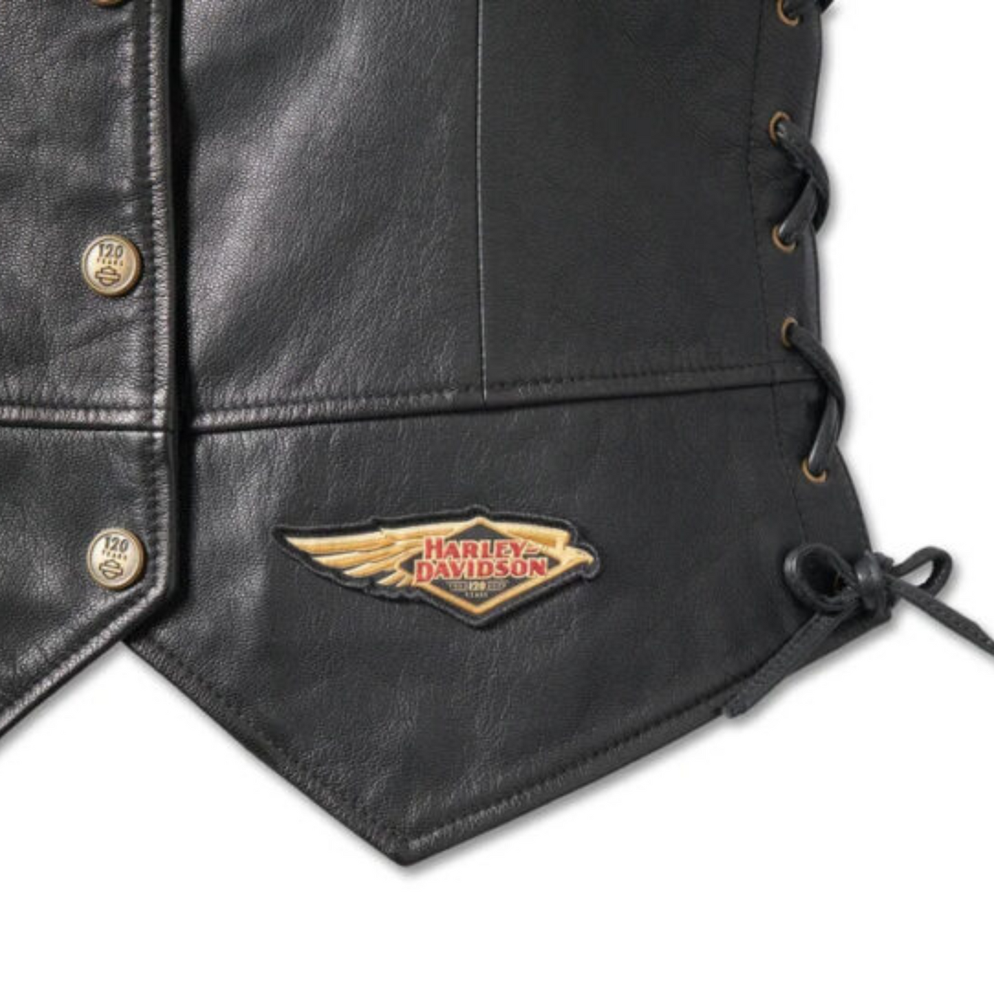 Women’s 120th Anniversary Laced Side Leather Vest Commemorative Motorcycle Apparel