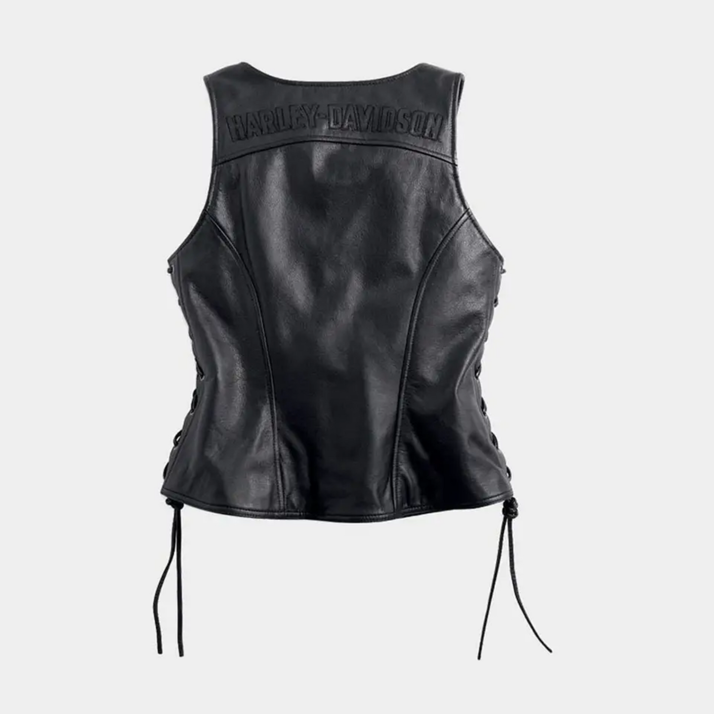 Women's Real Leather Harley Davidson Biker Vest Lace-Up Sides & Zipper Front