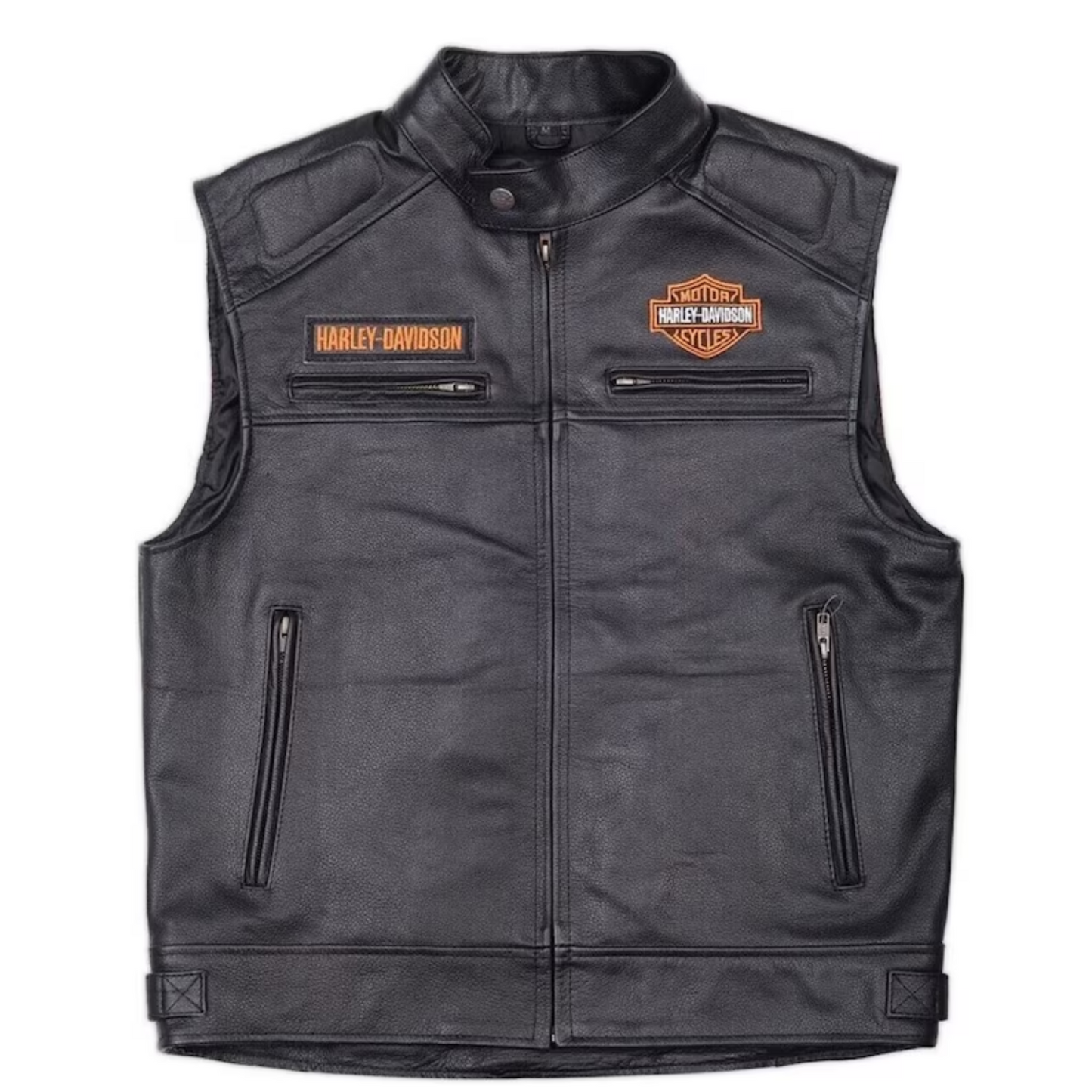 Harley Men's Genuine Black Leather Motorcycle Coat - Handcrafted Biker Riding Vest with Stand-Up Collar