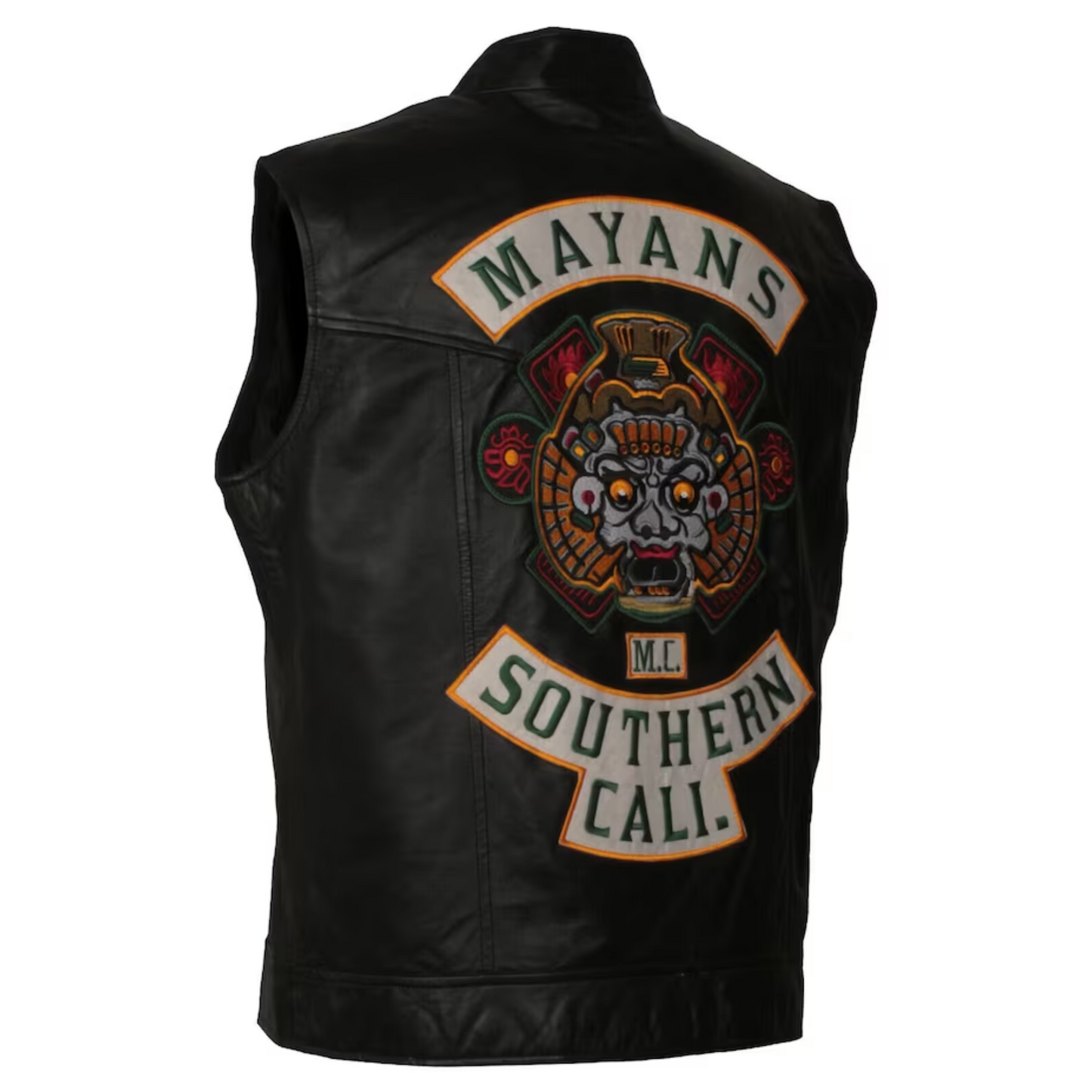 Michael Irby MAYANS Men's Biker Black Leather Vest: Custom Embroidery - Perfect Gift for Him
