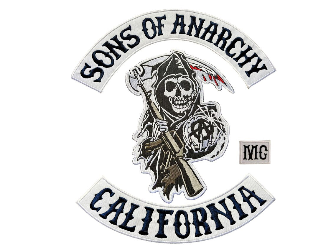 Sons Of Anarchy Embroidered Patches Complete Set Iron On | Jax Teller Leather Vest Patches | Personalized Gift with Custom City Patch