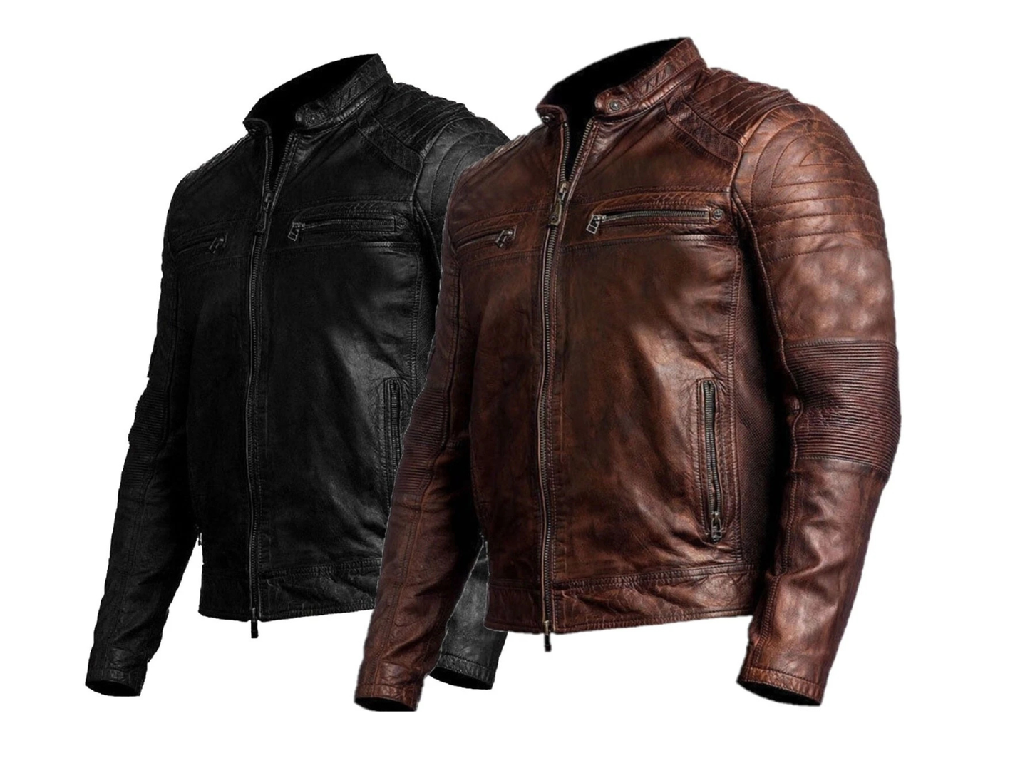 Café Racer Men's Leather Jacket Motorcycle Biker Genuine Cow Skin Soft Leather