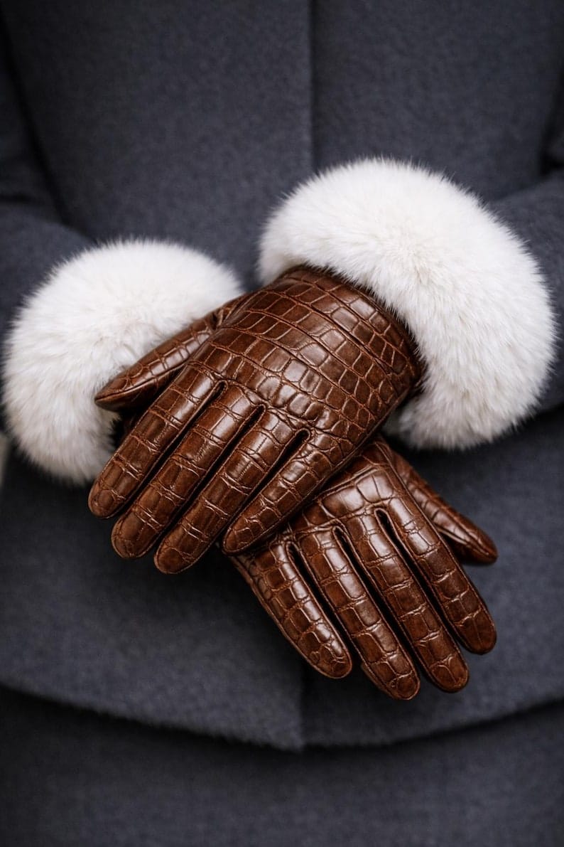Leather gloves with furr - soft Italian nappa lamb leather, warm men's winter gloves unisex