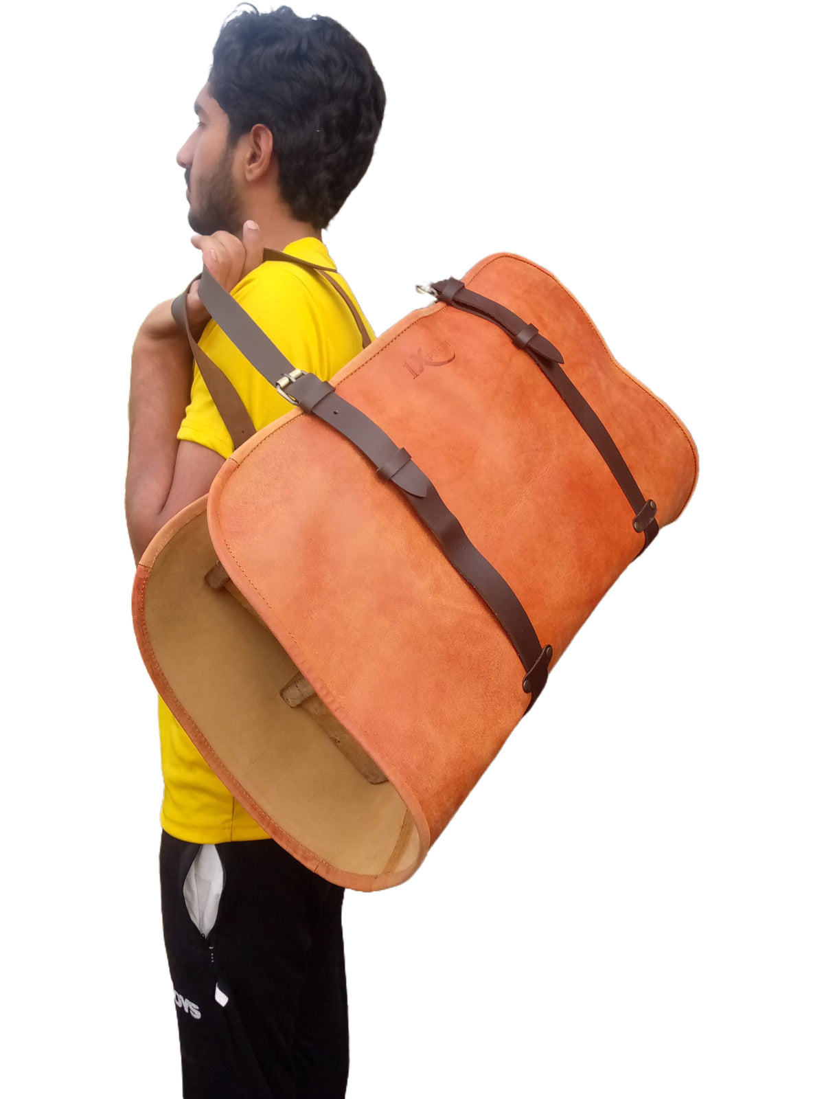 Handmade Vintage Leather Duffle Bag – Premium Genuine Tan Leather Travel Weekender Bag with Adjustable Straps & Buckles