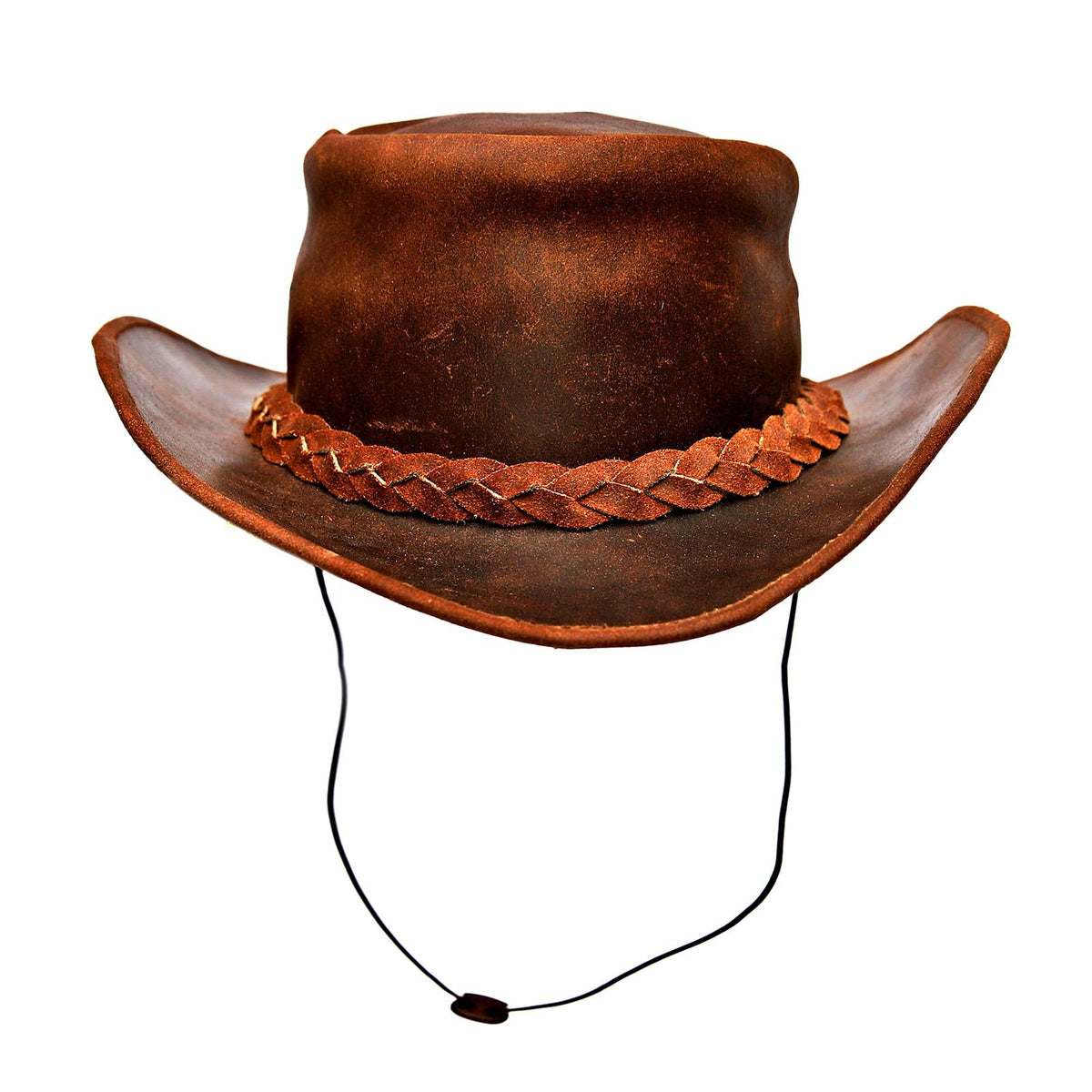 Distressed Brown Leather Outback Hat
