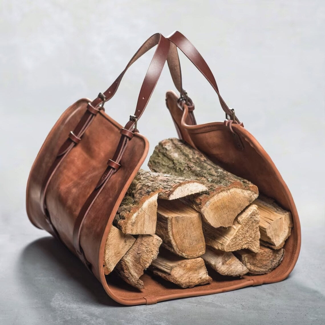 Tronco de transporte de madera de cuero, bolsa útil, portador de madera hecho a mano, bolsa de almacenamiento de leña, bolsa ligera de servicio pesado, regalo para ella, regalo para él