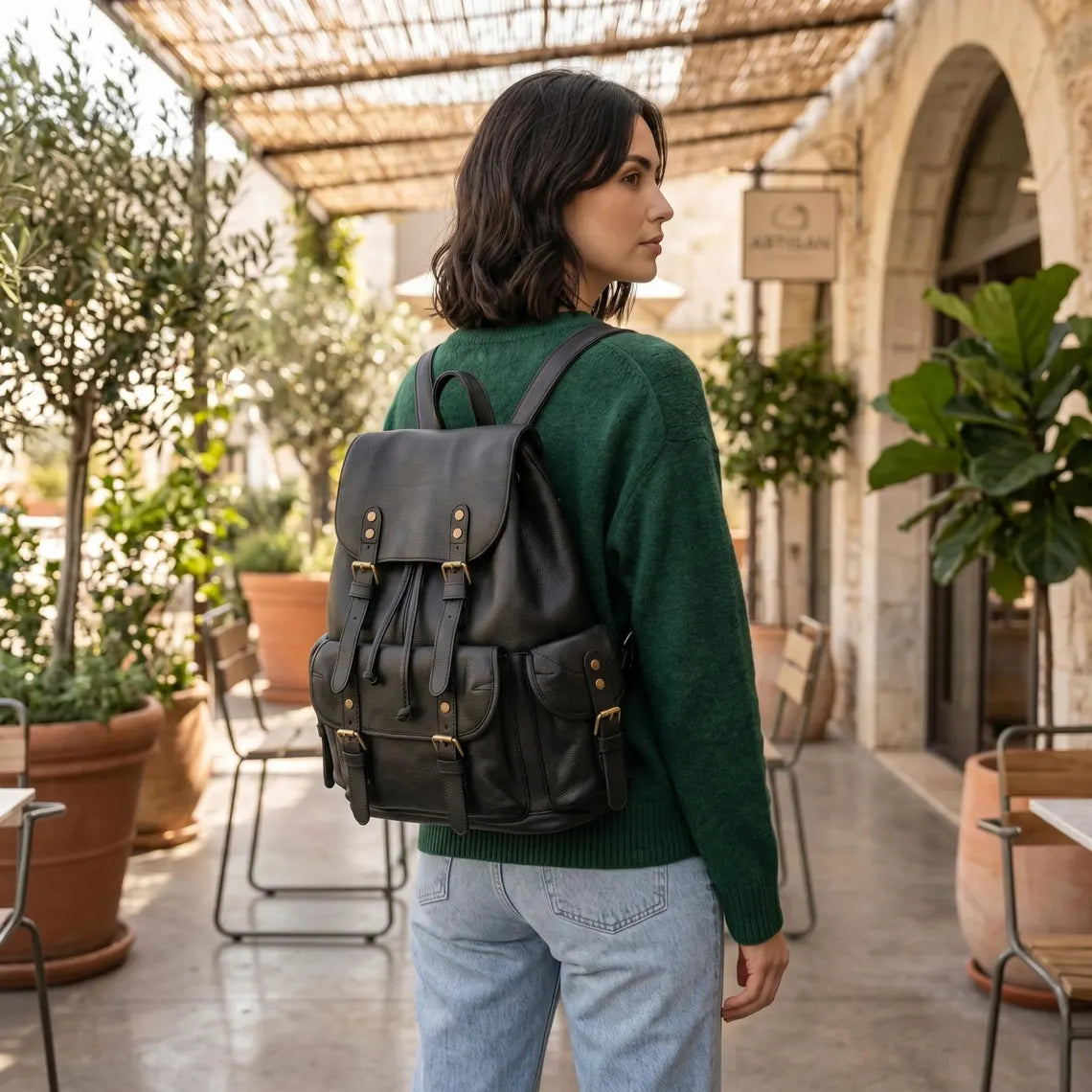 Black Cowhide Leather Backpack Handmade, Genuine Leather Casual Backpack Laptop Backpack, Soft Leather Travel Backpack Unisex Everyday Bag