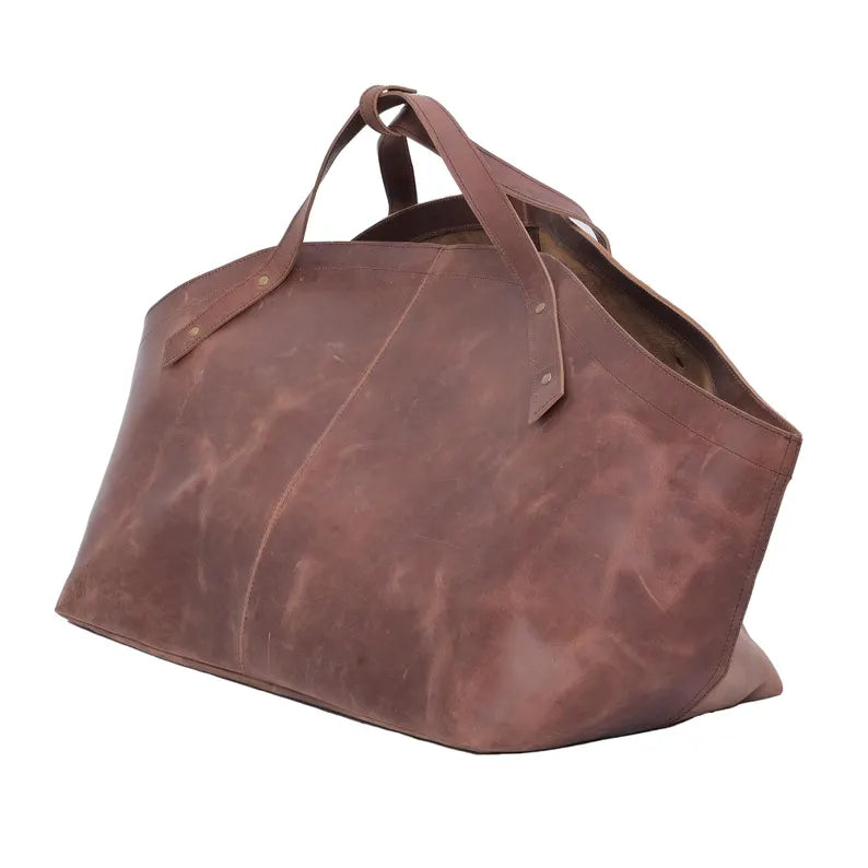 Handmade Genuine Leather Firewood Carrier & Log Tote Bag