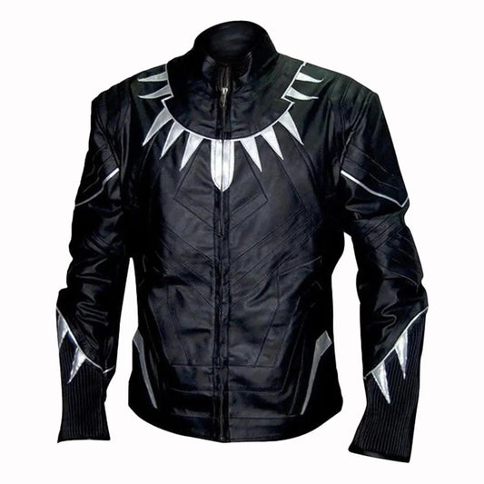 Black Panther Inspired Men's Faux/Real Leather Jacket with Silver Accents
