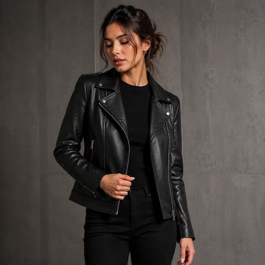 Women's Classic Black Faux Leather Moto Jacket
