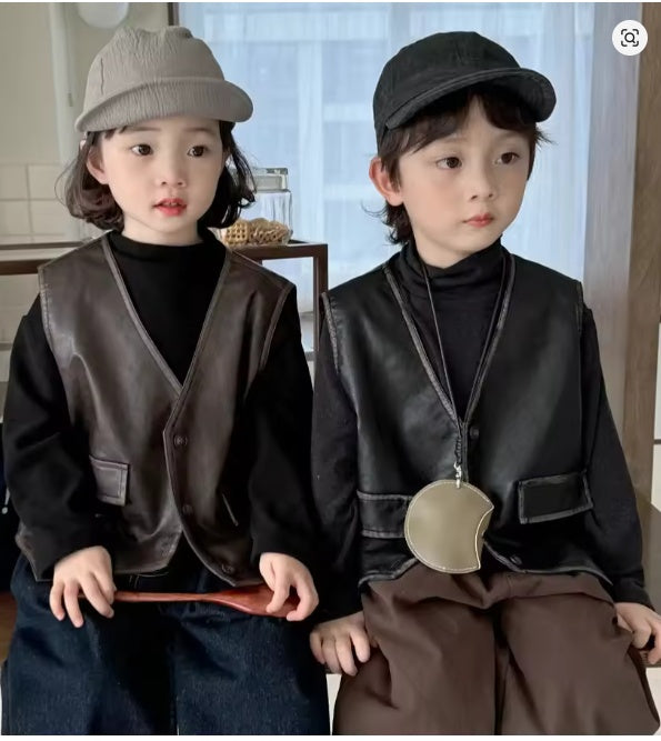 Kids Faux Leather Vests – Unisex Stylish Outerwear for Boys & Girls