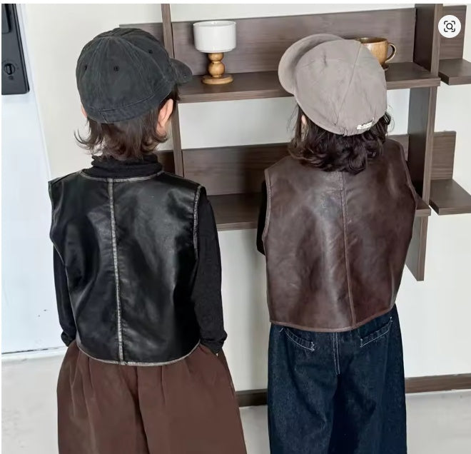 Kids Faux Leather Vests – Unisex Stylish Outerwear for Boys & Girls