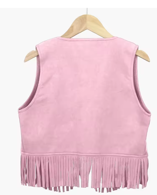 Women's Vintage Suede Fringe Vest – Sleeveless Open-Front Cowgirl Hippie Waistcoat  Faux Suede Fringe Crop Vest for Women Western Cowboy Outfits  Boho Open Front Tassel Suede Waistcoat Hippie Festival Vest