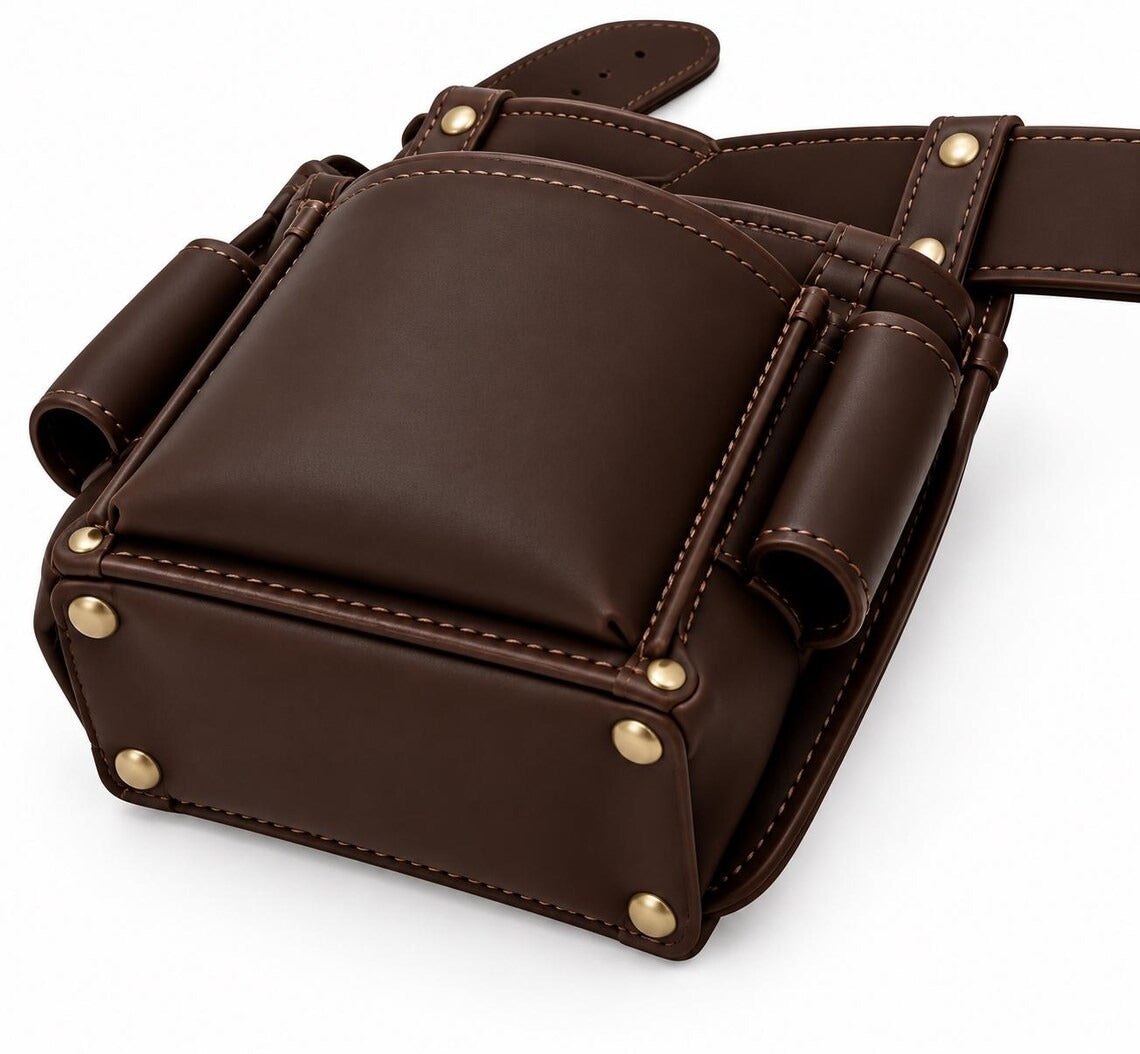 Heavy-Duty Genuine Dark Brown Leather Tool Belt Rig – Multi-Pocket Carpenter & Electrician Organizer