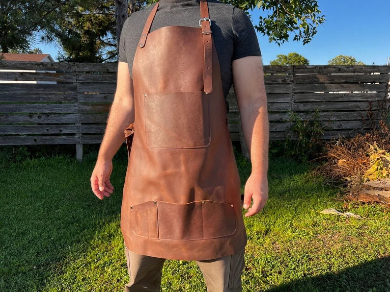 Heavy-Duty Handcrafted Genuine Leather Workshop Apron