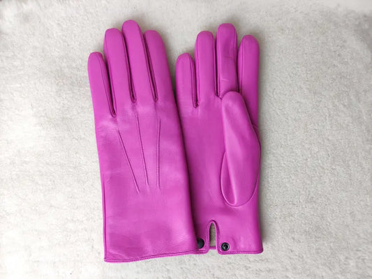 Vibrant Magenta Women's Leather Gloves with Snap Closure