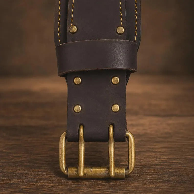 Heavy-Duty Full Grain Leather Tool Belt with Suspenders – Carpenter & Electrician Rig Setup