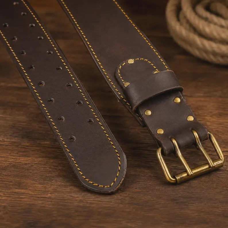 Heavy-Duty Full Grain Leather Tool Belt with Suspenders – Carpenter & Electrician Rig Setup