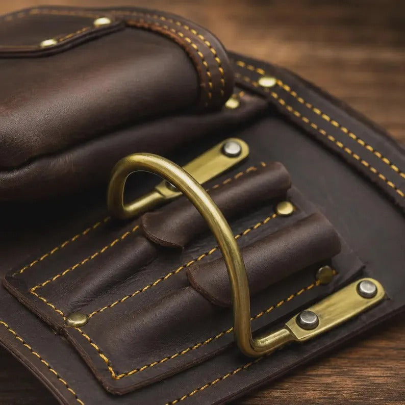 Heavy-Duty Full Grain Leather Tool Belt with Suspenders – Carpenter & Electrician Rig Setup