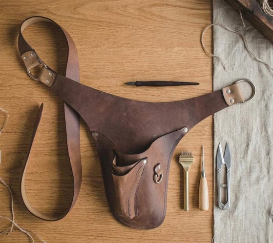 Handmade Genuine Leather Tool Belt Pouch – Adjustable Waist Holster Apron for Artisans, Stylists & Crafters