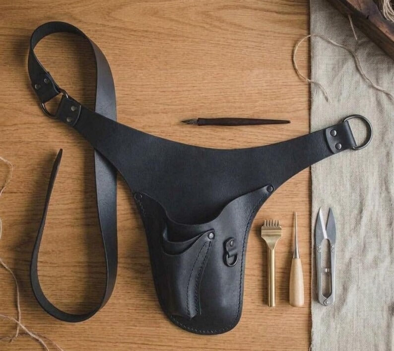 Handmade Genuine Leather Tool Belt Pouch – Adjustable Waist Holster Apron for Artisans, Stylists & Crafters