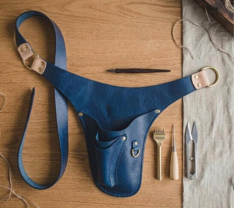 Handmade Genuine Leather Tool Belt Pouch – Adjustable Waist Holster Apron for Artisans, Stylists & Crafters