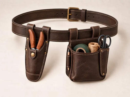 Premium Leather Garden Tool Belt | Handmade Florist & Gardener Tool Apron  Handmade Leather Florist Belt | Adjustable Gardening Tool Holster & Pouch Set  Heavy-Duty Leather Tool Belt for Gardeners, Florists & Craftspeople | Vintage Dark Brown