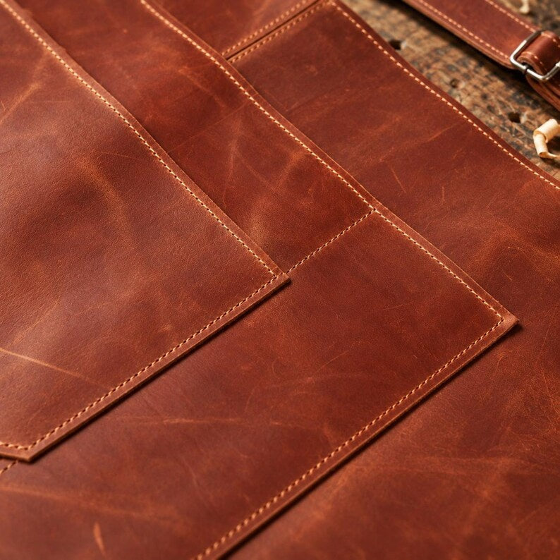 Handcrafted Full-Grain Leather Work Half-Apron with Adjustable Belt & Utility Pockets