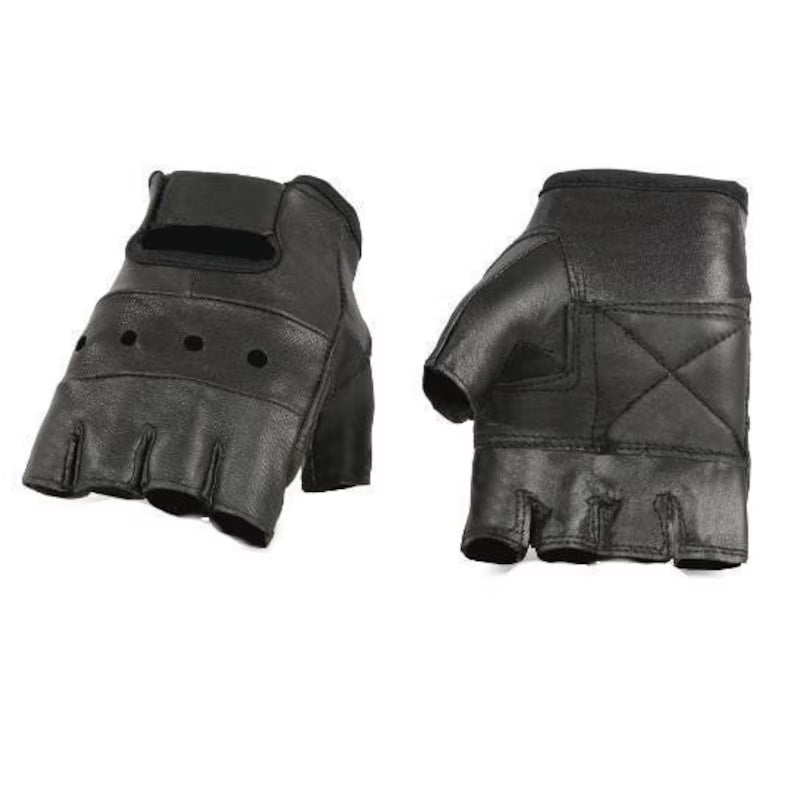 Men's Heavy-Duty Black Leather Fingerless Gloves for Driving and Fitness