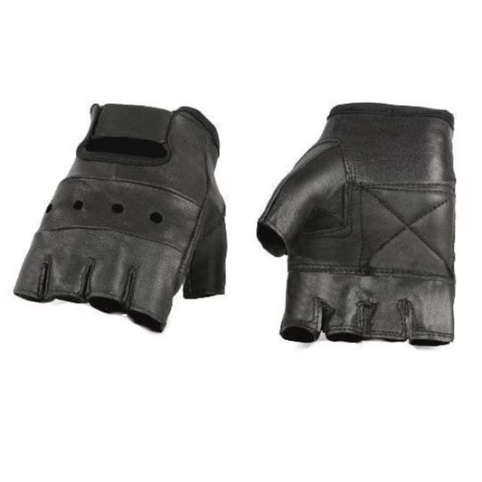 Men's Heavy-Duty Black Leather Fingerless Gloves for Driving and Fitness