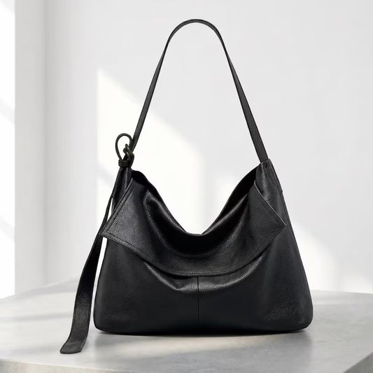 Soft Genuine Leather Slouchy Shoulder Bag / Convertible Hobo Crossbody