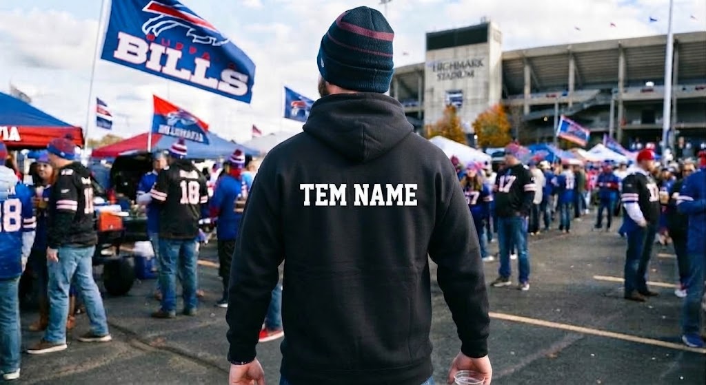 Tailgating Excitement Outside Highmark Stadium: Buffalo Bills Fan Gear Showcase