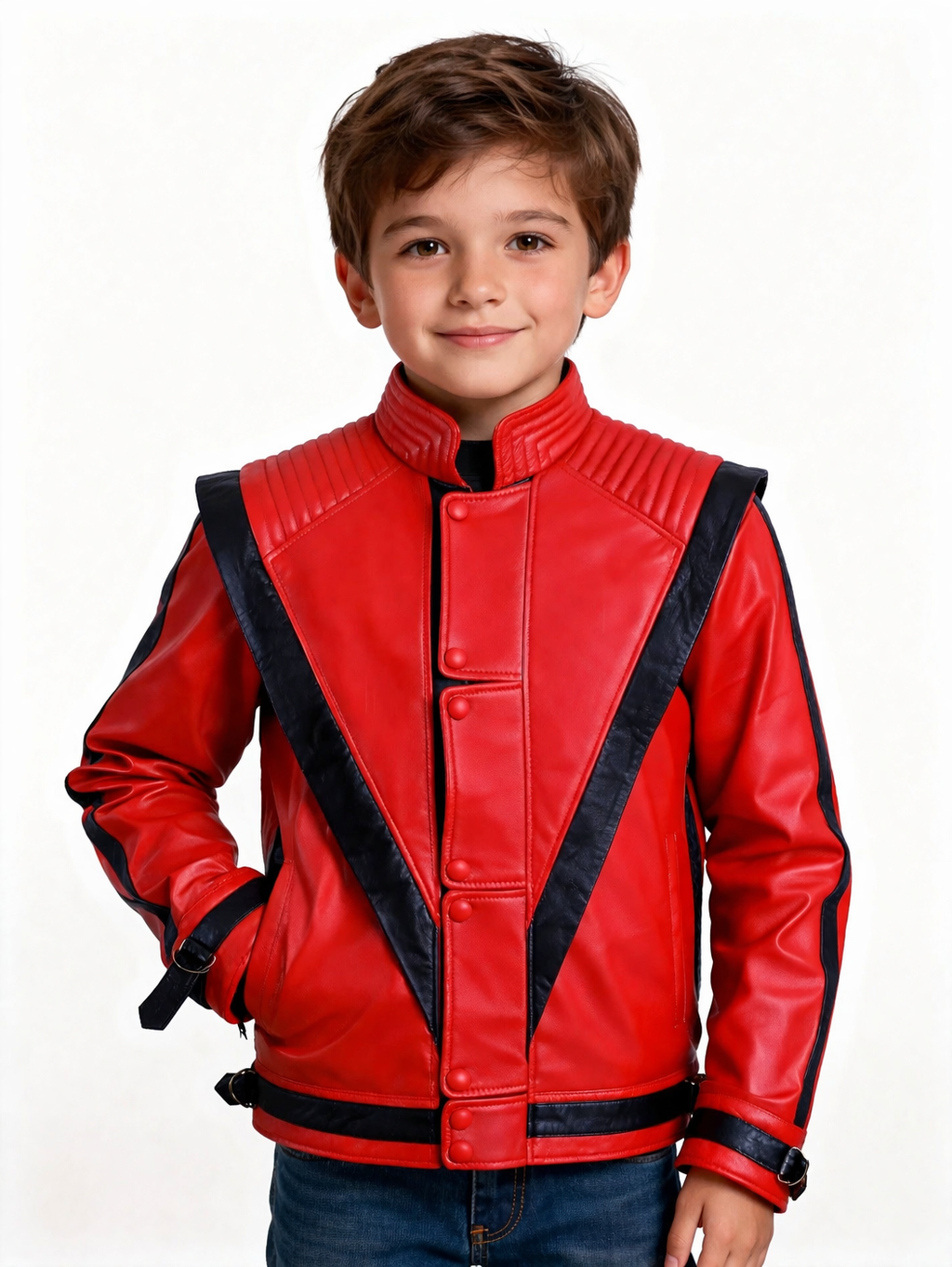 Kids/Teens Leather Jacket Michael Jackson Inspired Thriller Style Red Leather Jacket Men Biker