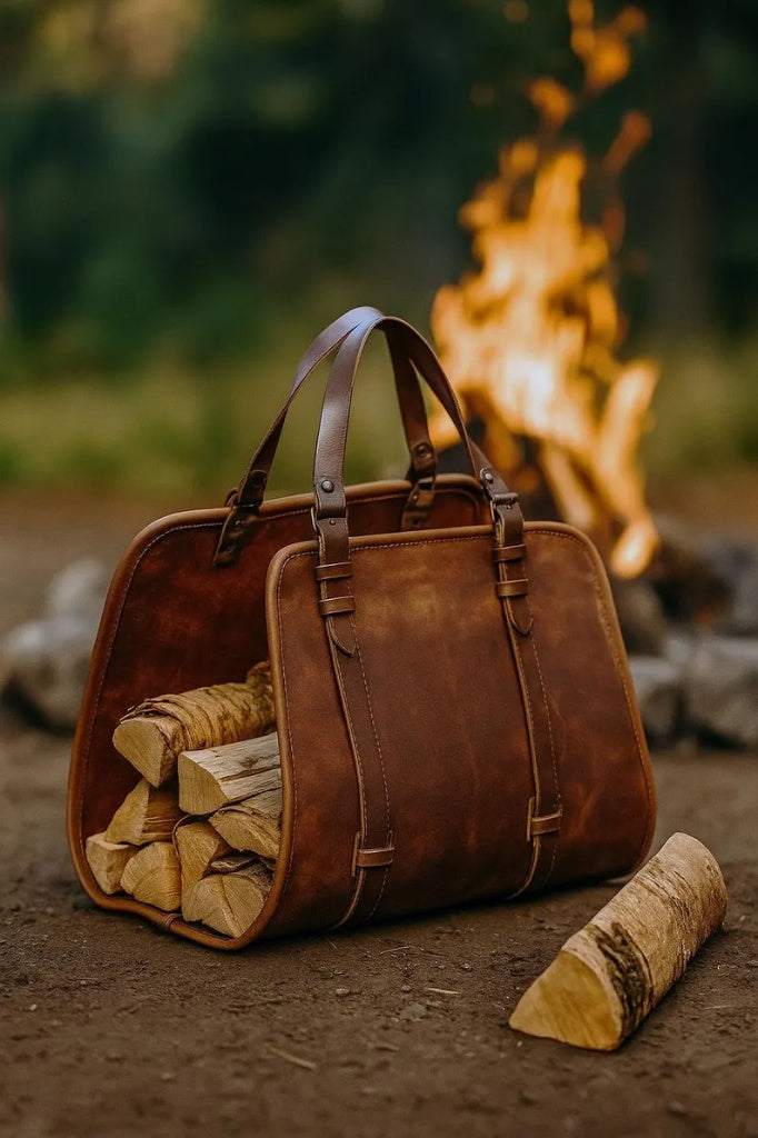 Handmade Leather Firewood Carrier & Log Basket Holder
